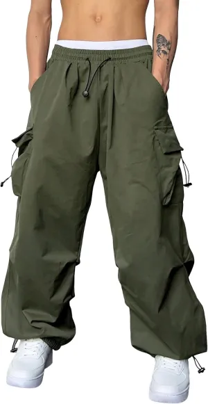 Mens Sweatpants with Pockets Wide Leg Baggy Elastic Waist Parachute Pants Lightweight Drawstring Comfy Casual Cargo Joggers