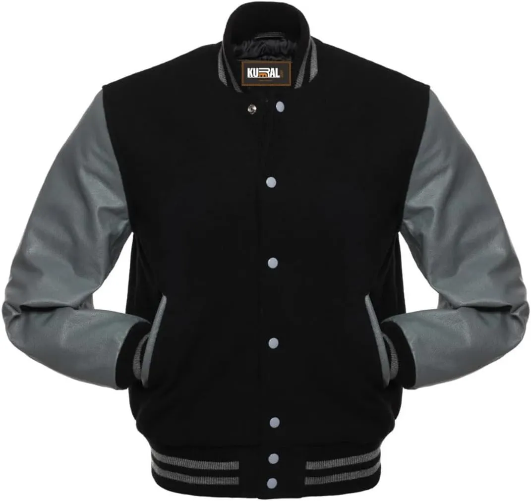 Mens Varsity Jacket - Letterman Jacket - Wool Body Genuine Leather Sleeves Bomber Jacket
