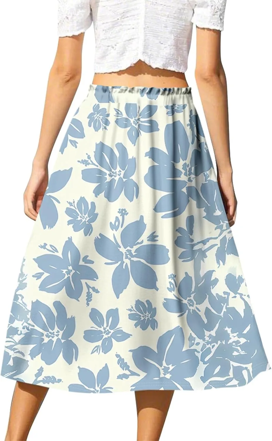Midi Boho Floral Skirts for Women Trendy Drawstring High Elastic Waist Comfy Flowy A Line Skirt Skorts