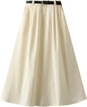 Midi Skirt for Women Solid Color Vintage Elastic Waist Pleated A Line Swing Skirts Casual Fashion Comfy Cargo Skorts