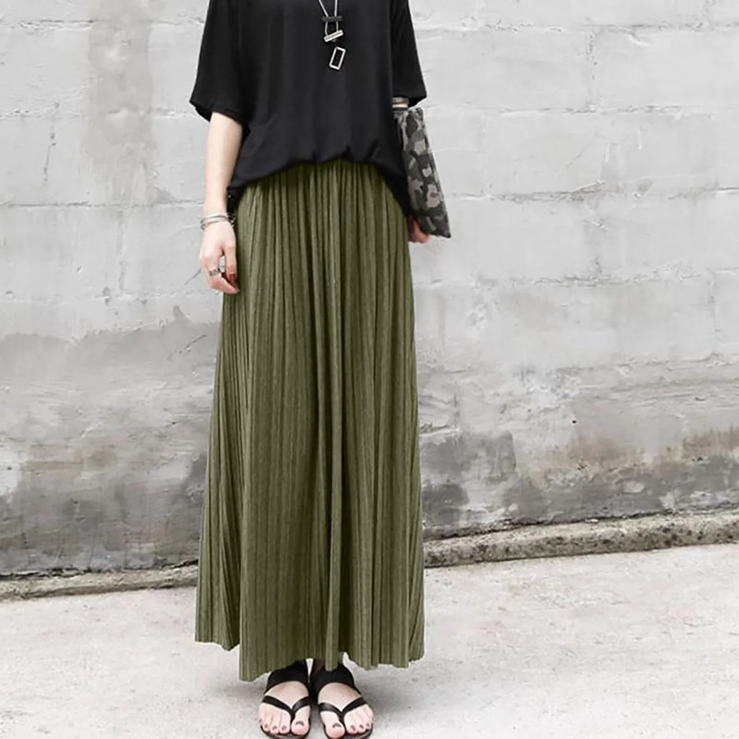 Midi Skirts for Women Cotton Pleated Skirt Organ Skirt Large Hemline Long Skirt Retro High Waist Casual Style