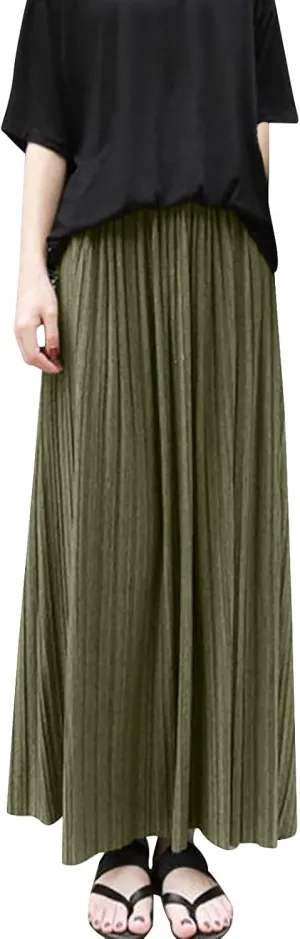 Midi Skirts for Women Cotton Pleated Skirt Organ Skirt Large Hemline Long Skirt Retro High Waist Casual Style