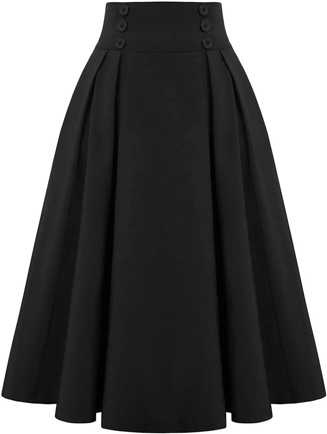 Midi Skirts for Women Elegant Vintage Button Elastic High Waisted Skirts Dressy Casual Pleated A Line Work Skirts