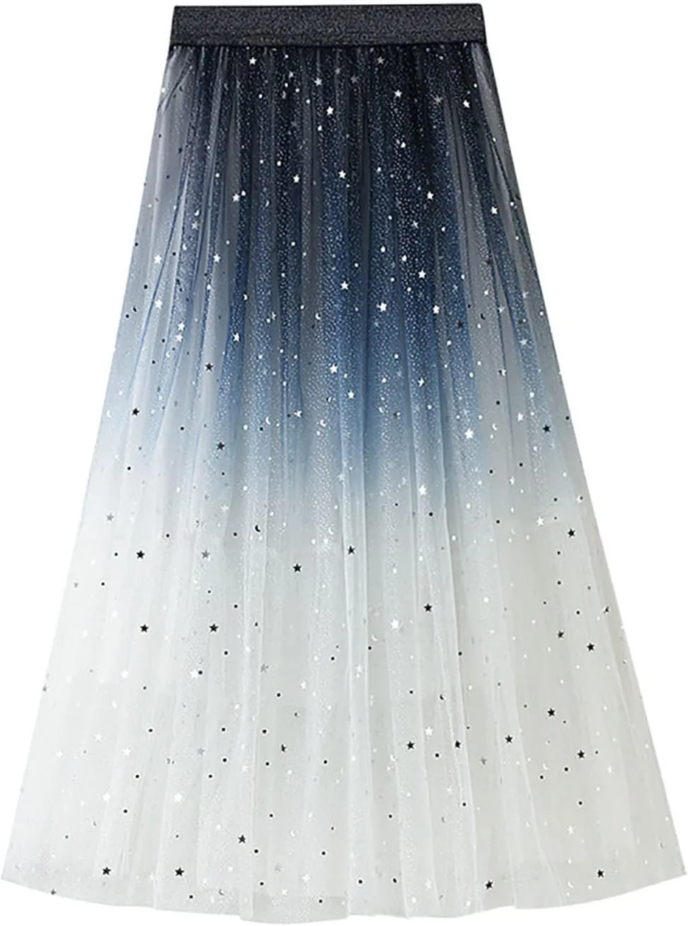 Midi Skirts for Women Fashion Women Summer Gradient Color Tulle Skirt High Waist Pleated Long Pencil Skirt for