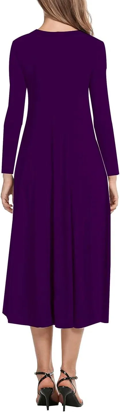 Necooer Women's Casual Loose Plain Pleated Long Dress Short Sleeve Midi Dresses