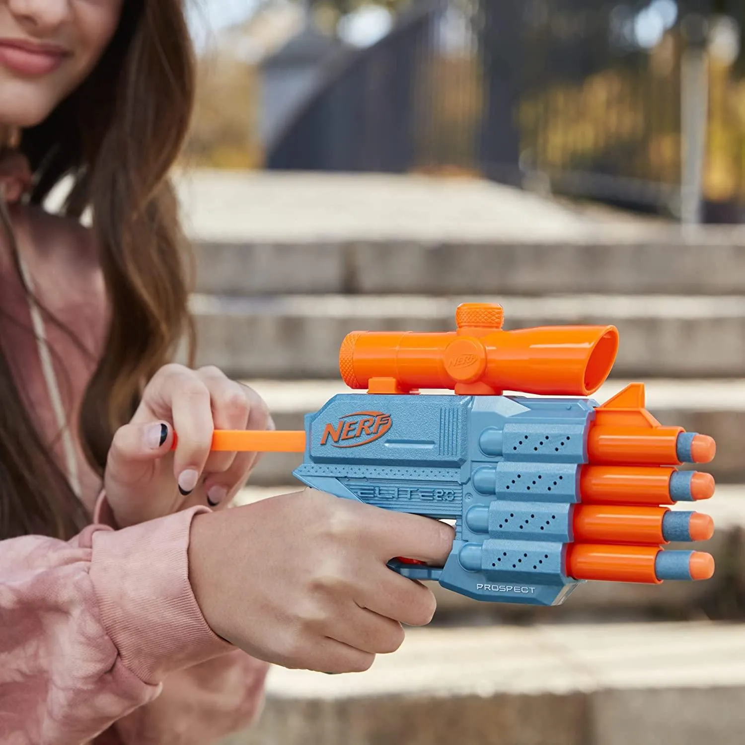 Nerf Elite 2.0 Prospect QS-4 Blaster, 8 Official Nerf Elite Darts, 4-Dart Blasting, Nonremovable Targeting Scope