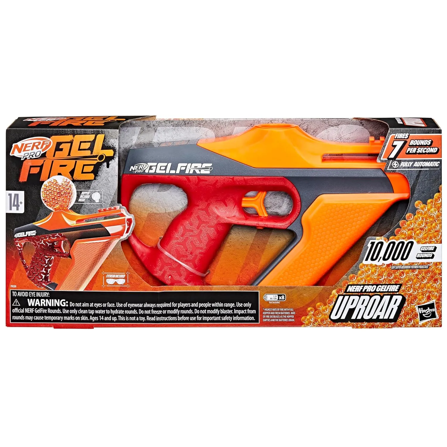 Nerf Pro Gelfire Uproar Full Auto Blaster, 150 FPS, 10,000 Gelfire Rounds, 400 Round Hopper, Eyewear, Ages 14 