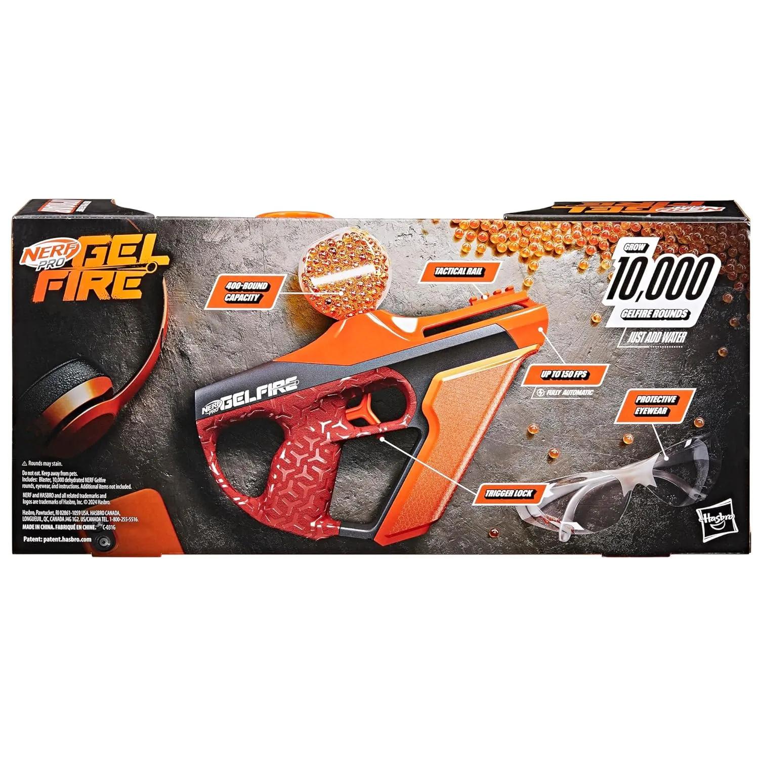 Nerf Pro Gelfire Uproar Full Auto Blaster, 150 FPS, 10,000 Gelfire Rounds, 400 Round Hopper, Eyewear, Ages 14 