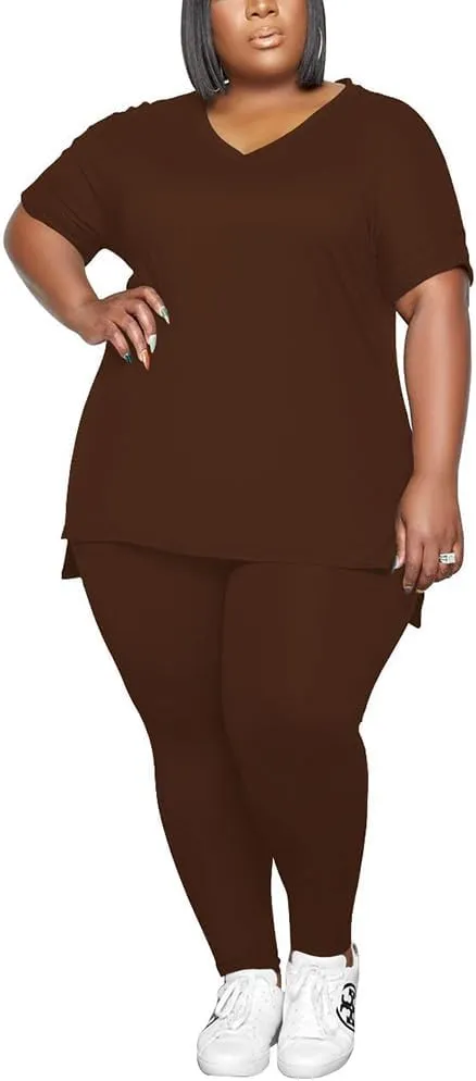 PINSV Women's Plus Size 2 Piece Outfits Sweatsuits Tracksuit Loungewear Sets