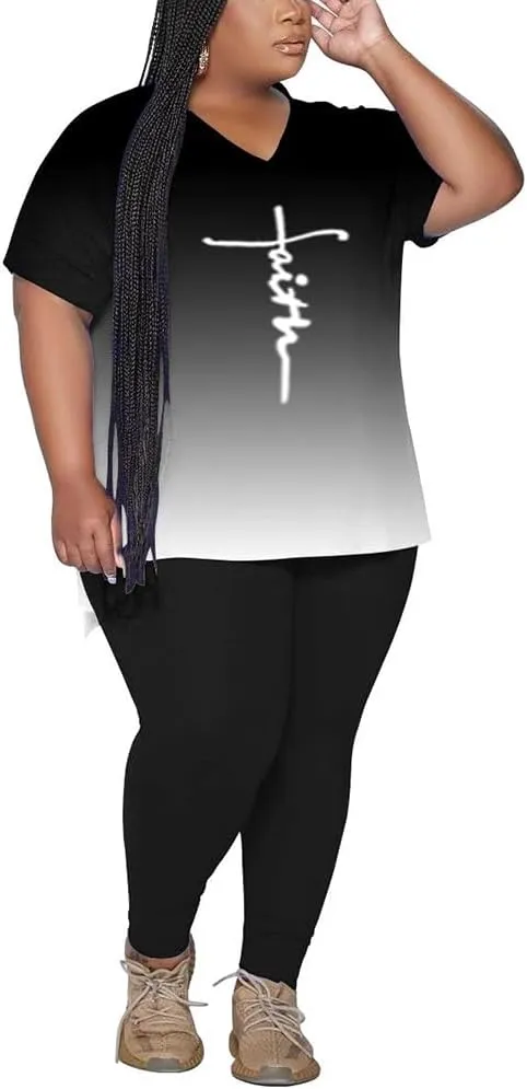 PINSV Women's Plus Size 2 Piece Outfits Sweatsuits Tracksuit Loungewear Sets