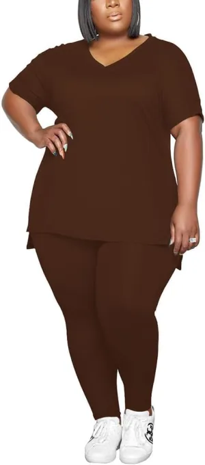 PINSV Women's Plus Size 2 Piece Outfits Sweatsuits Tracksuit Loungewear Sets