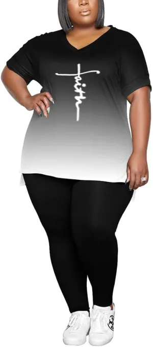PINSV Women's Plus Size 2 Piece Outfits Sweatsuits Tracksuit Loungewear Sets