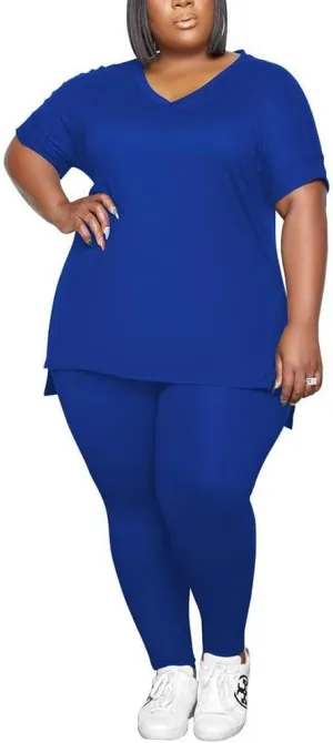 PINSV Women's Plus Size 2 Piece Outfits Sweatsuits Tracksuit Loungewear Sets