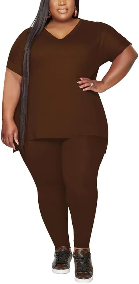 PINSV Women's Plus Size 2 Piece Outfits Sweatsuits Tracksuit Loungewear Sets