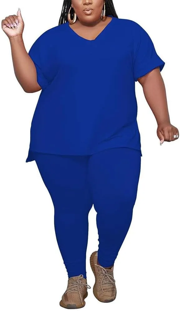 PINSV Women's Plus Size 2 Piece Outfits Sweatsuits Tracksuit Loungewear Sets