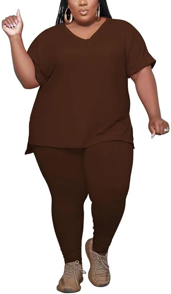 PINSV Women's Plus Size 2 Piece Outfits Sweatsuits Tracksuit Loungewear Sets