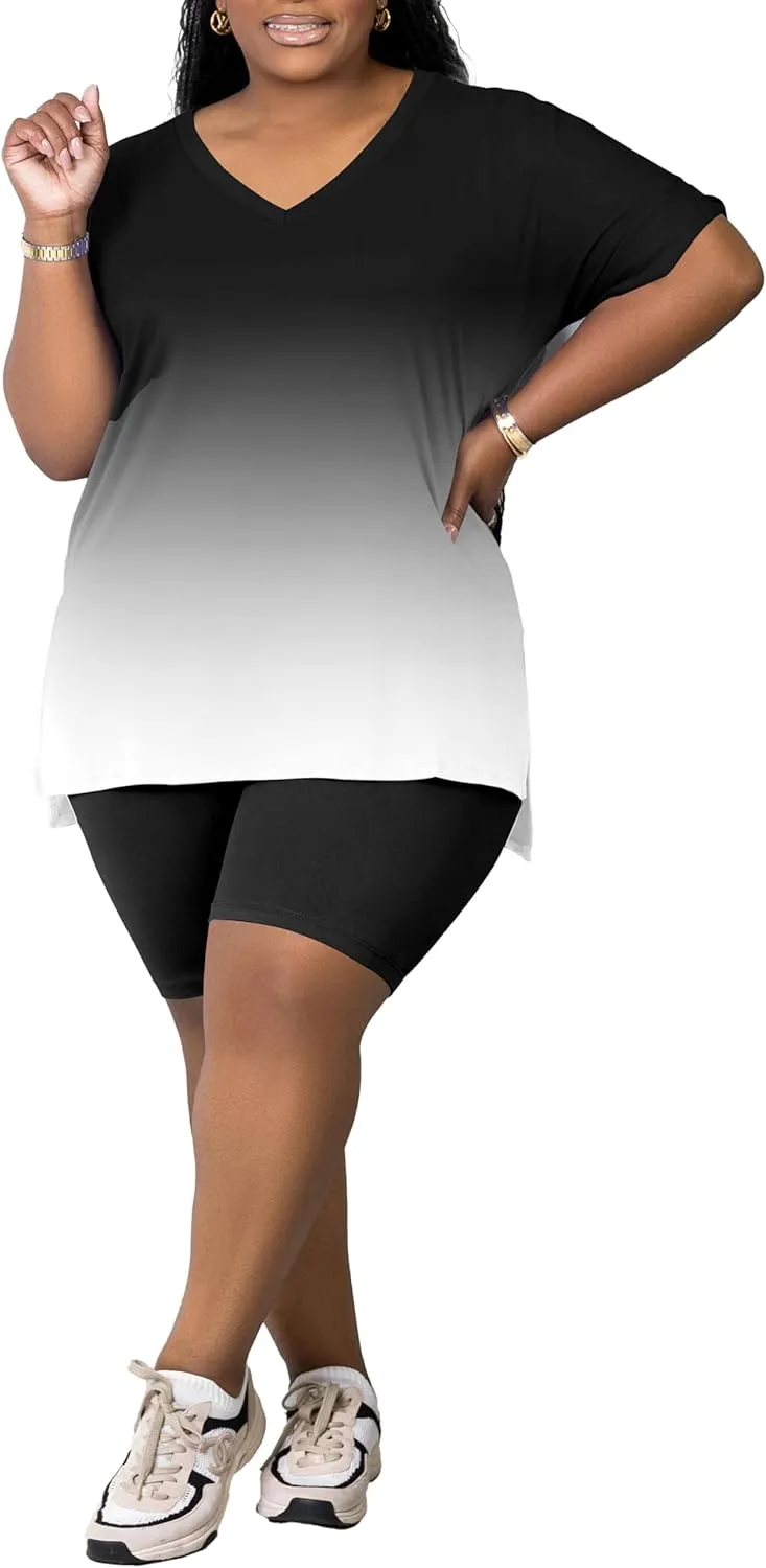 PINSV Women's Plus Size 2 Piece Outfits Sweatsuits Tracksuit Loungewear Sets
