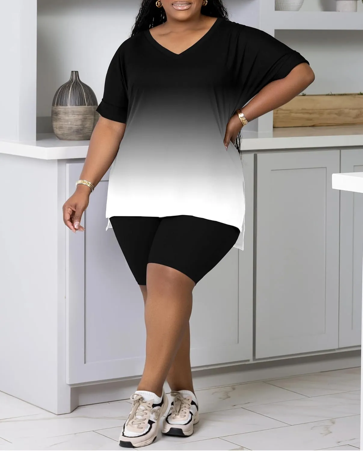 PINSV Women's Plus Size 2 Piece Outfits Sweatsuits Tracksuit Loungewear Sets