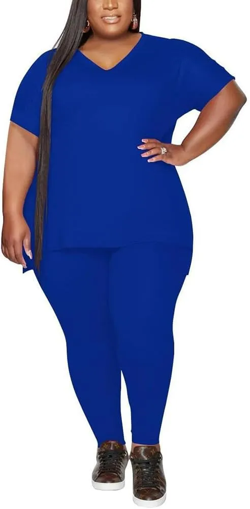 PINSV Women's Plus Size 2 Piece Outfits Sweatsuits Tracksuit Loungewear Sets