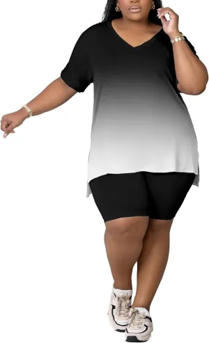 PINSV Women's Plus Size 2 Piece Outfits Sweatsuits Tracksuit Loungewear Sets