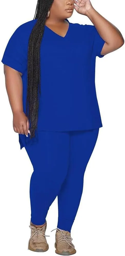 PINSV Women's Plus Size 2 Piece Outfits Sweatsuits Tracksuit Loungewear Sets
