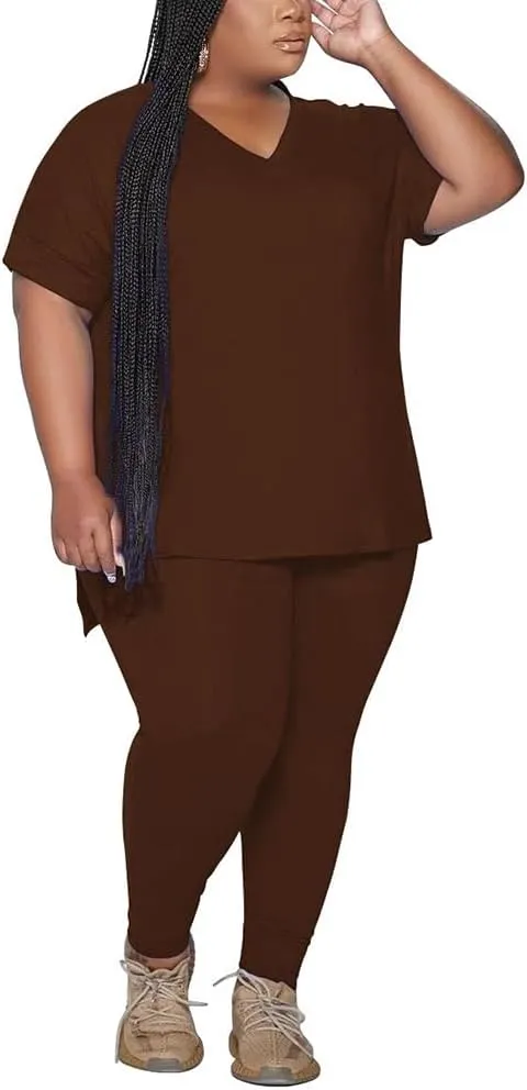 PINSV Women's Plus Size 2 Piece Outfits Sweatsuits Tracksuit Loungewear Sets