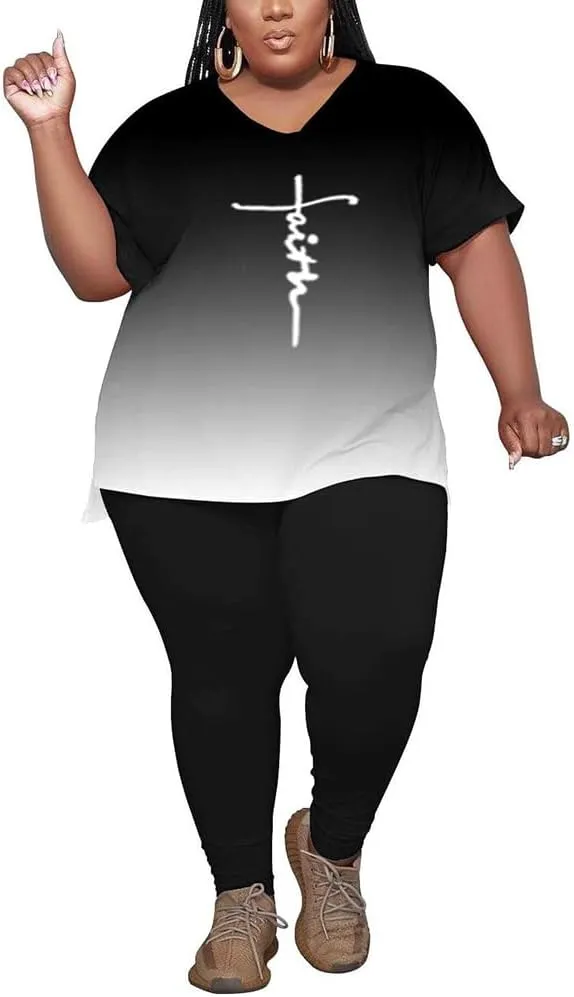 PINSV Women's Plus Size 2 Piece Outfits Sweatsuits Tracksuit Loungewear Sets