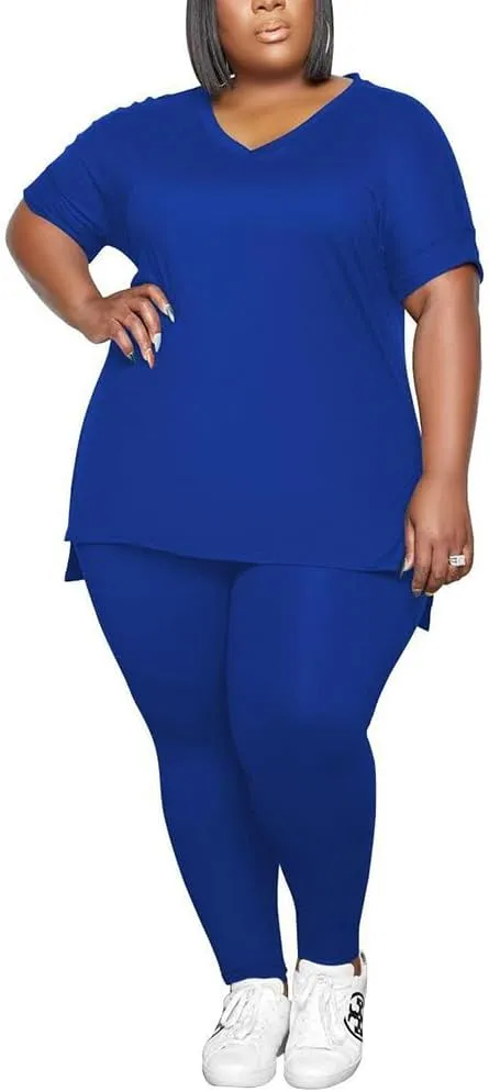 PINSV Women's Plus Size 2 Piece Outfits Sweatsuits Tracksuit Loungewear Sets