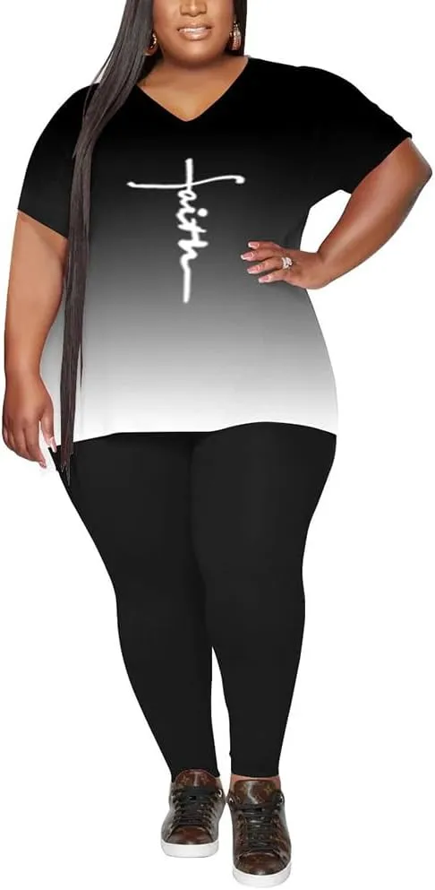 PINSV Women's Plus Size 2 Piece Outfits Sweatsuits Tracksuit Loungewear Sets