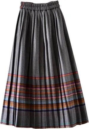 Plaid Skirt for Womens 2025 Fashion Vintage High Waist Pleated Midi Skirts Casual Comfy Soft Knee Length Swing Skirt