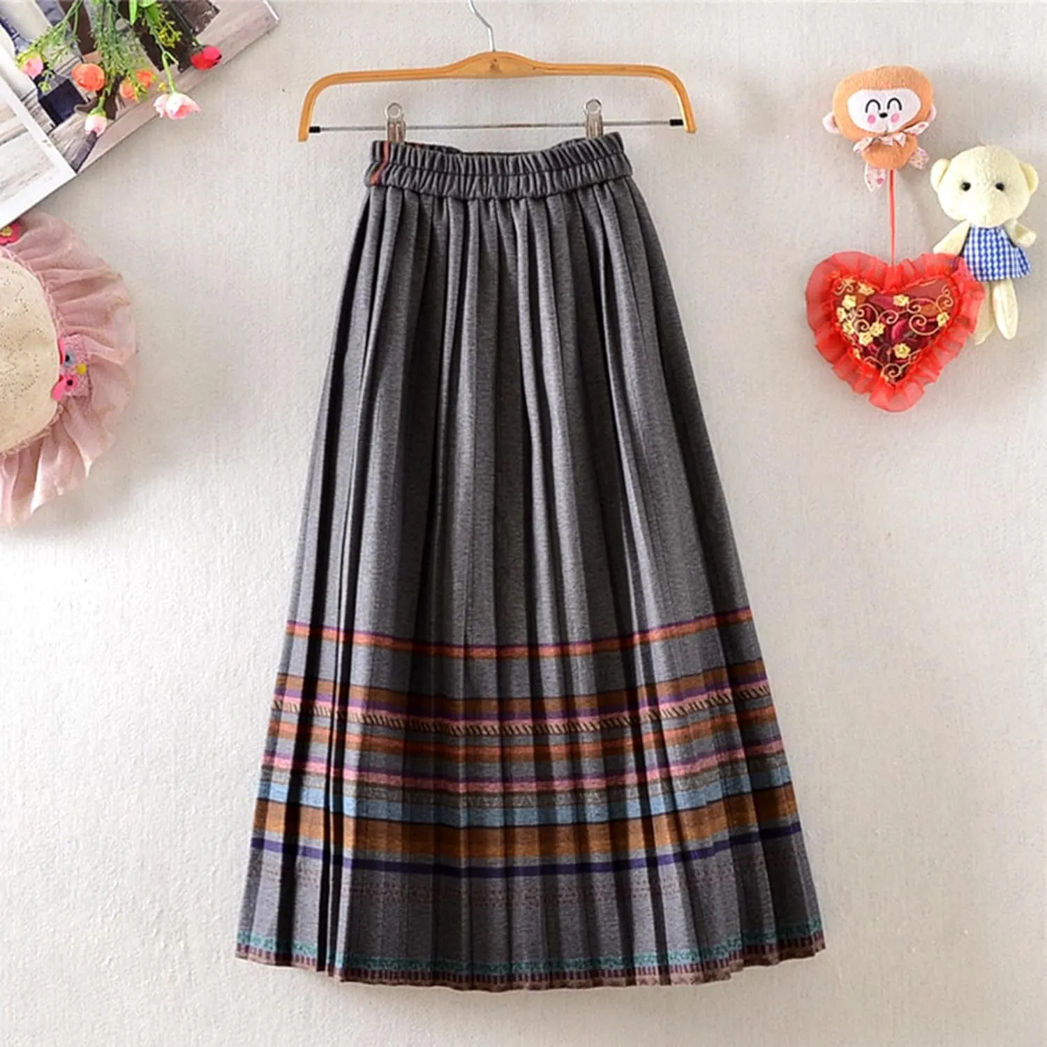 Plaid Skirt for Womens 2025 Fashion Vintage High Waist Pleated Midi Skirts Casual Comfy Soft Knee Length Swing Skirt