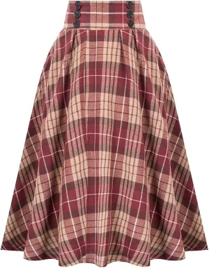 Pleated Midi Skirts for Women High Waisted A-Line Pleated Skirts Elastic Knee Length Casual Flowy Swing Flared Skirt