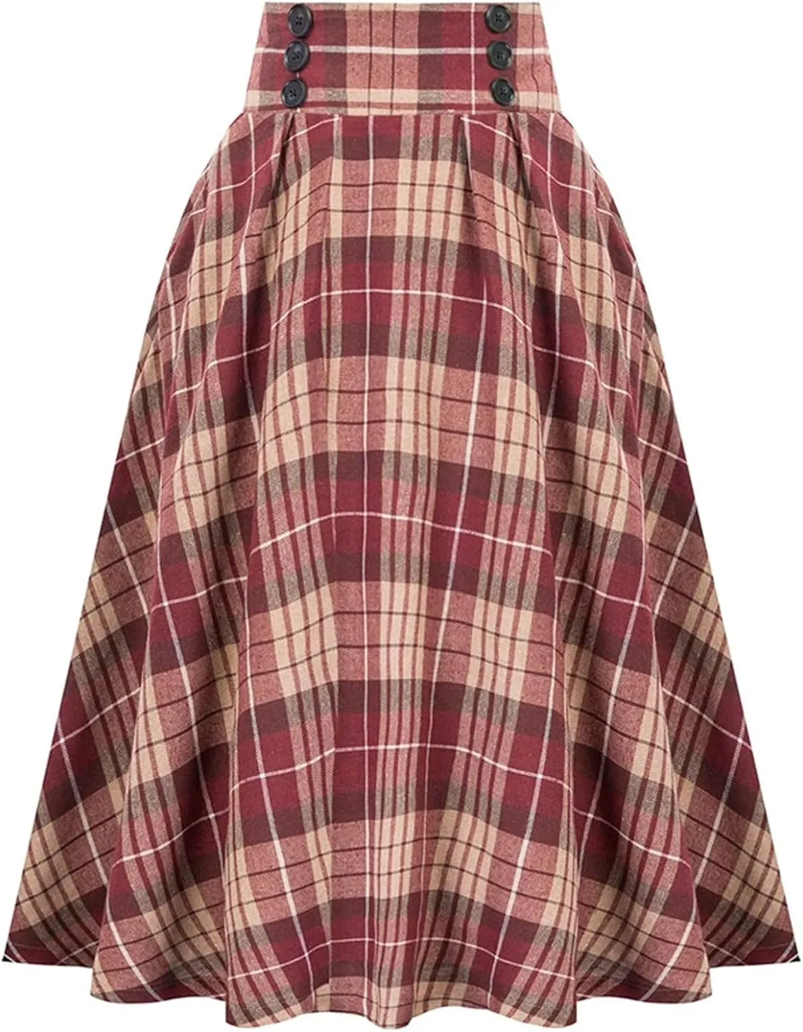Pleated Midi Skirts for Women High Waisted A-Line Pleated Skirts Elastic Knee Length Casual Flowy Swing Flared Skirt