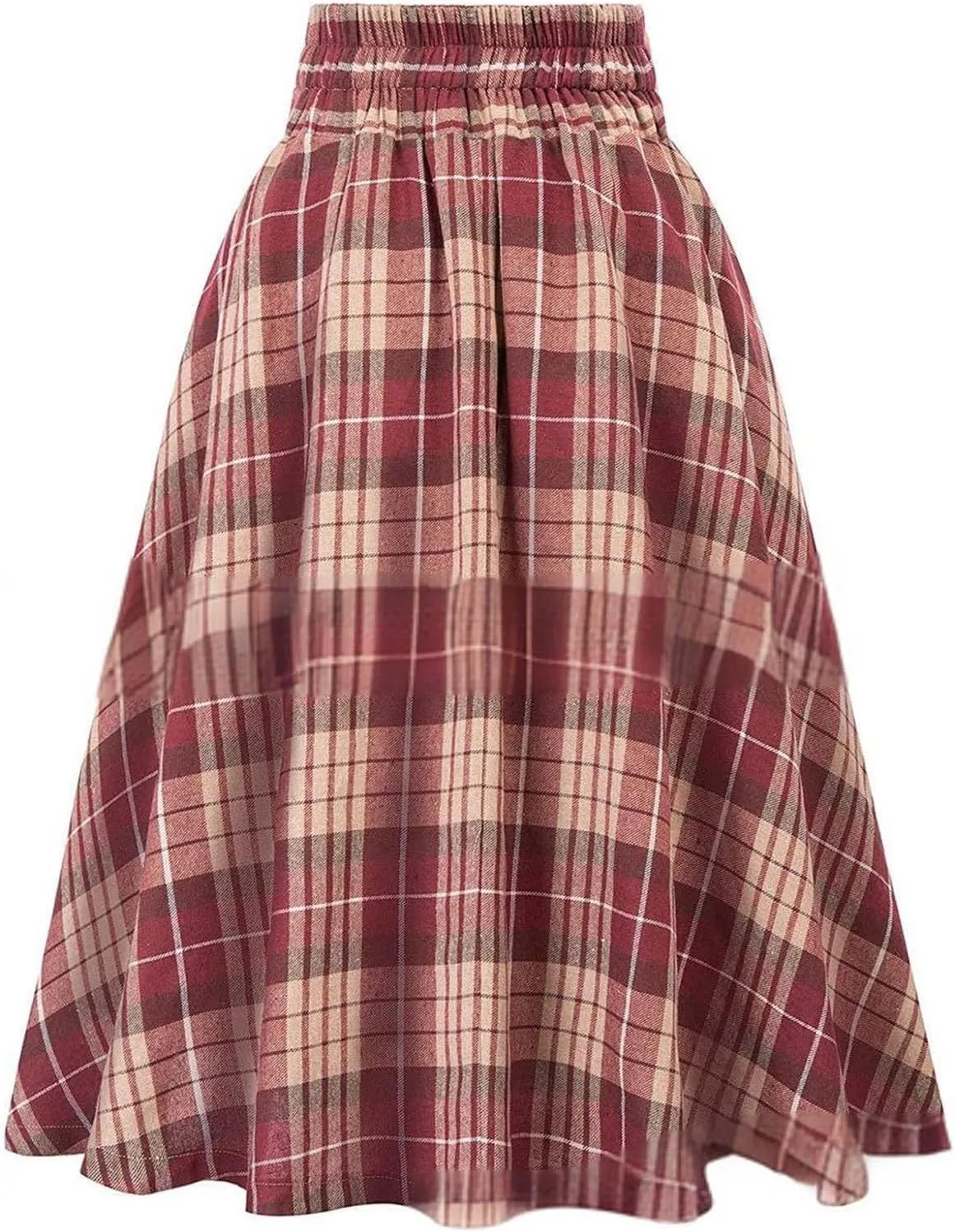 Pleated Midi Skirts for Women High Waisted A-Line Pleated Skirts Elastic Knee Length Casual Flowy Swing Flared Skirt