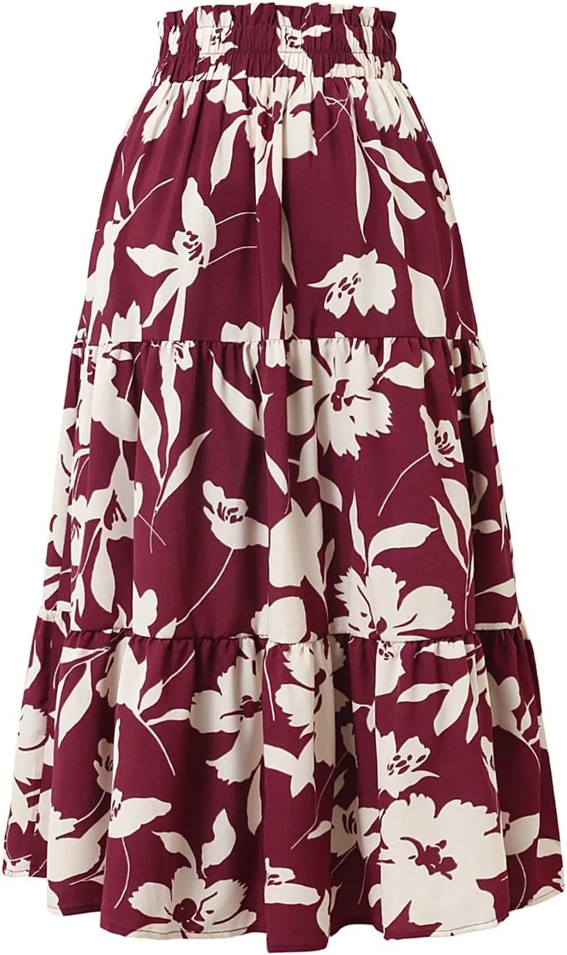 Plus Size Boho Skirt Maxi Spring Flowy Boho Comfy Tiered Western Skirts for Women Trendy Summer