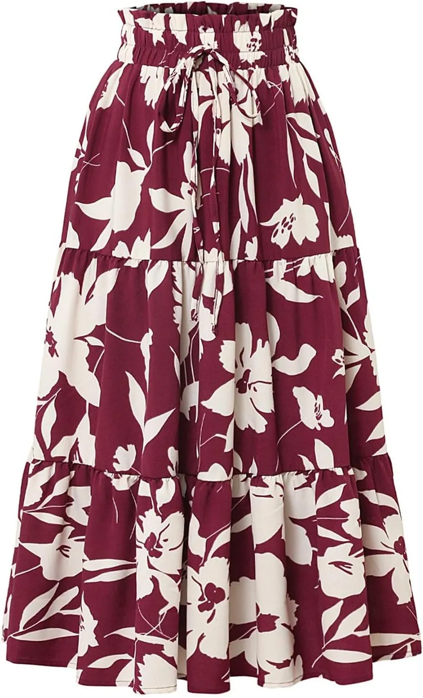 Plus Size Boho Skirt Maxi Spring Flowy Boho Comfy Tiered Western Skirts for Women Trendy Summer