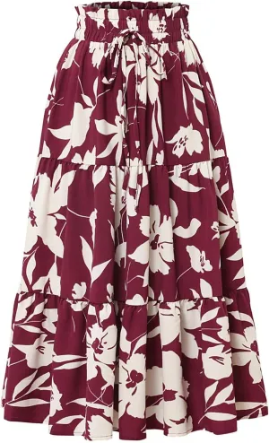 Plus Size Boho Skirt Maxi Spring Flowy Boho Comfy Tiered Western Skirts for Women Trendy Summer
