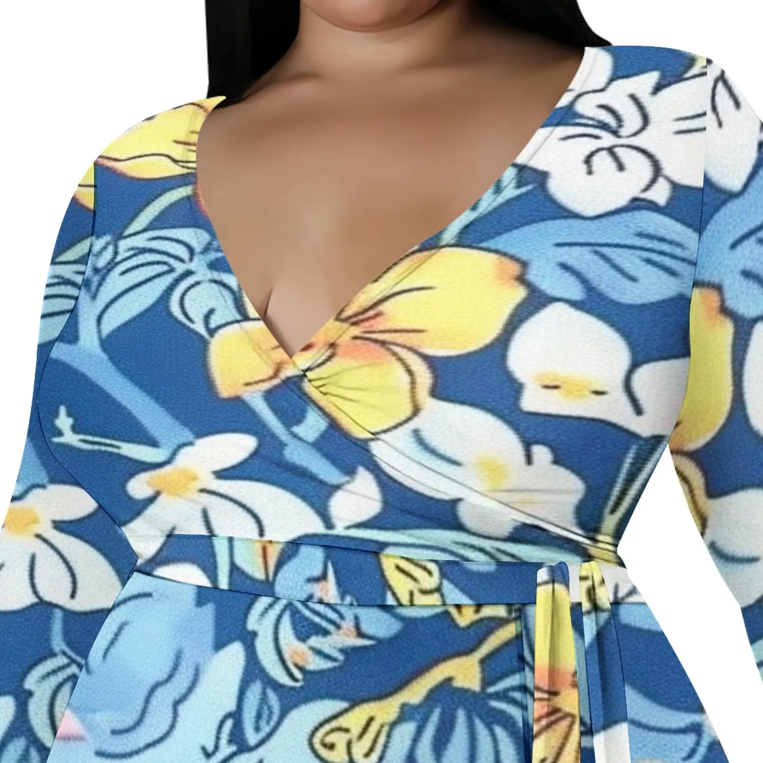 Plus Size Formal Maxi Dress for Women Sexy Long Sleeve Deep V Neck Side Split Cocktail Party Casual Dress with Belt