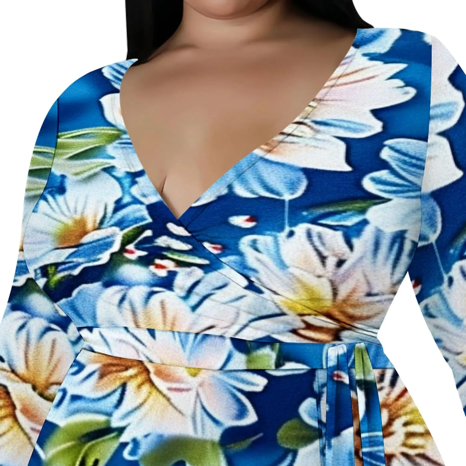 Plus Size Formal Maxi Dress for Women Sexy Long Sleeve Deep V Neck Side Split Cocktail Party Casual Dress with Belt