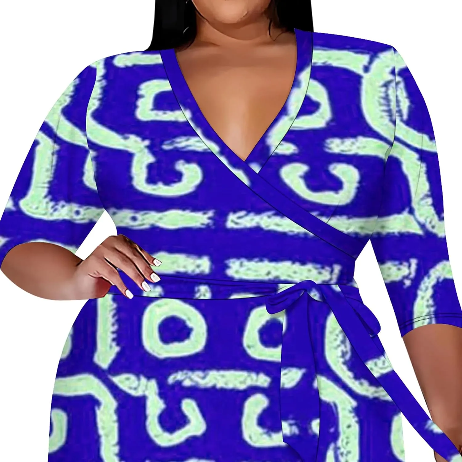 Plus Size Women Casual Loose Bohemian Floral Midi Dress with Belt 3/4 Sleeve V Neck Swing Sundress Travel Vacation Outfit