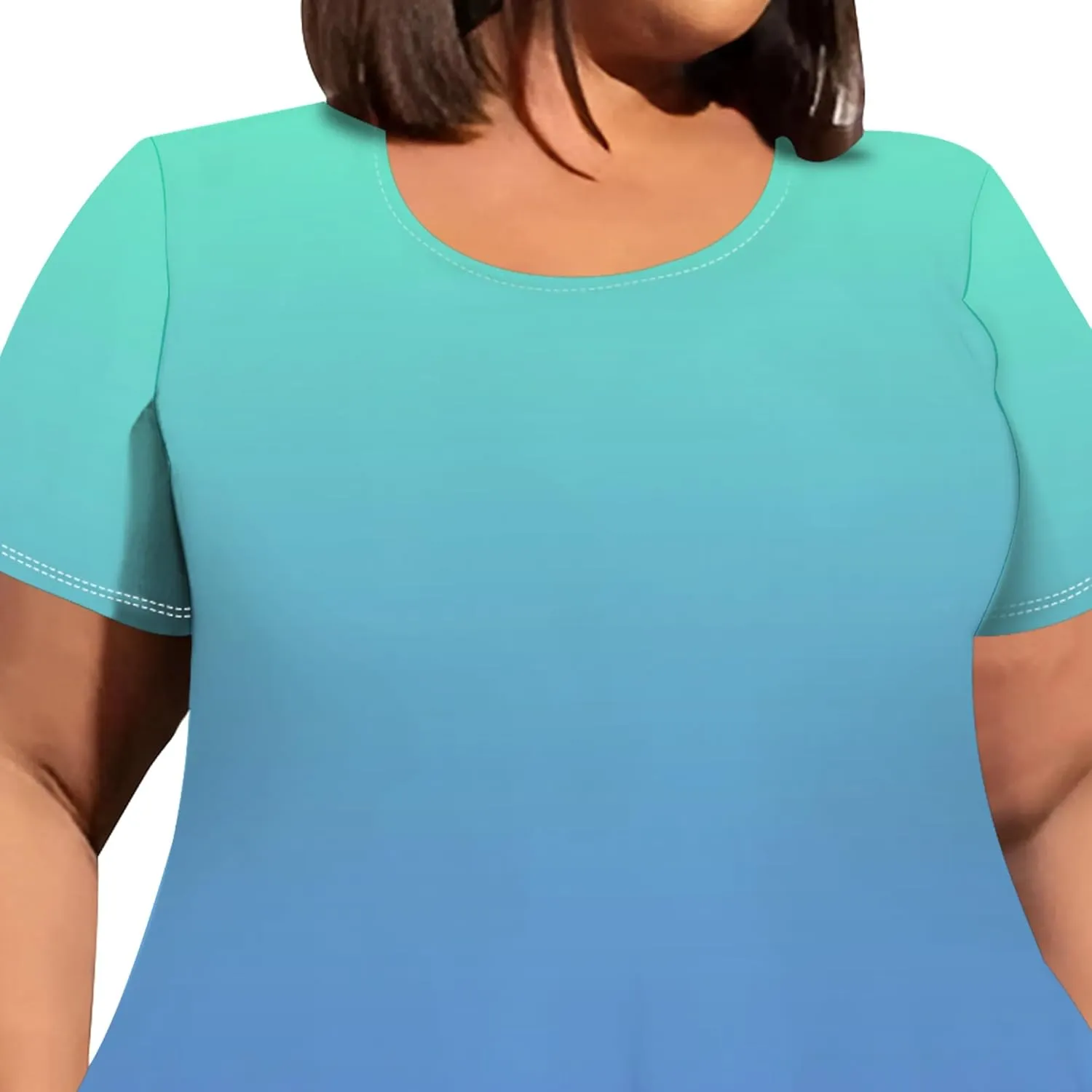 Plus Size Women Casual Loose Crewneck Short Sleeve Swing Midi Tunic Dresses Solid Color T-Shirt Dress with Pockets