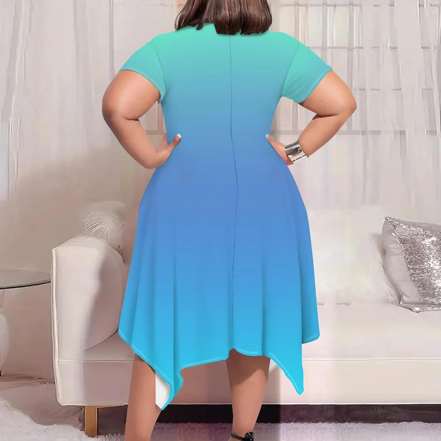 Plus Size Women Casual Loose Crewneck Short Sleeve Swing Midi Tunic Dresses Solid Color T-Shirt Dress with Pockets