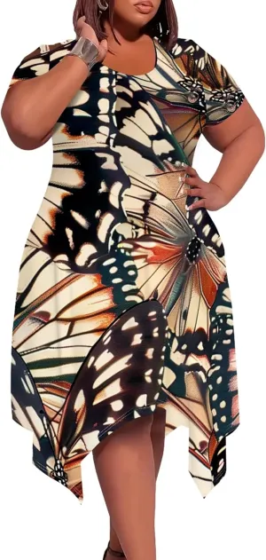 Plus Size Womens Summer Casual T Shirt Midi Dresses Crewneck Short Sleeve Swing Tunic Sundresses with Pockets Dress