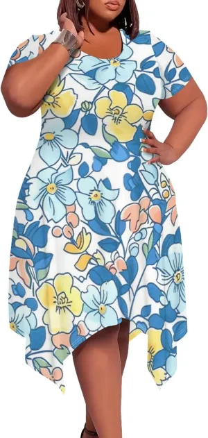 Plus Size Womens Summer Casual T Shirt Midi Dresses Crewneck Short Sleeve Swing Tunic Sundresses with Pockets Dress