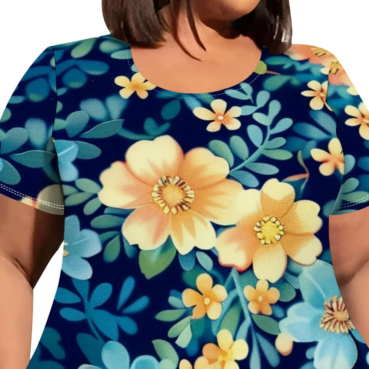 Plus Size Womens Summer Casual T Shirt Midi Dresses Crewneck Short Sleeve Swing Tunic Sundresses with Pockets Dress