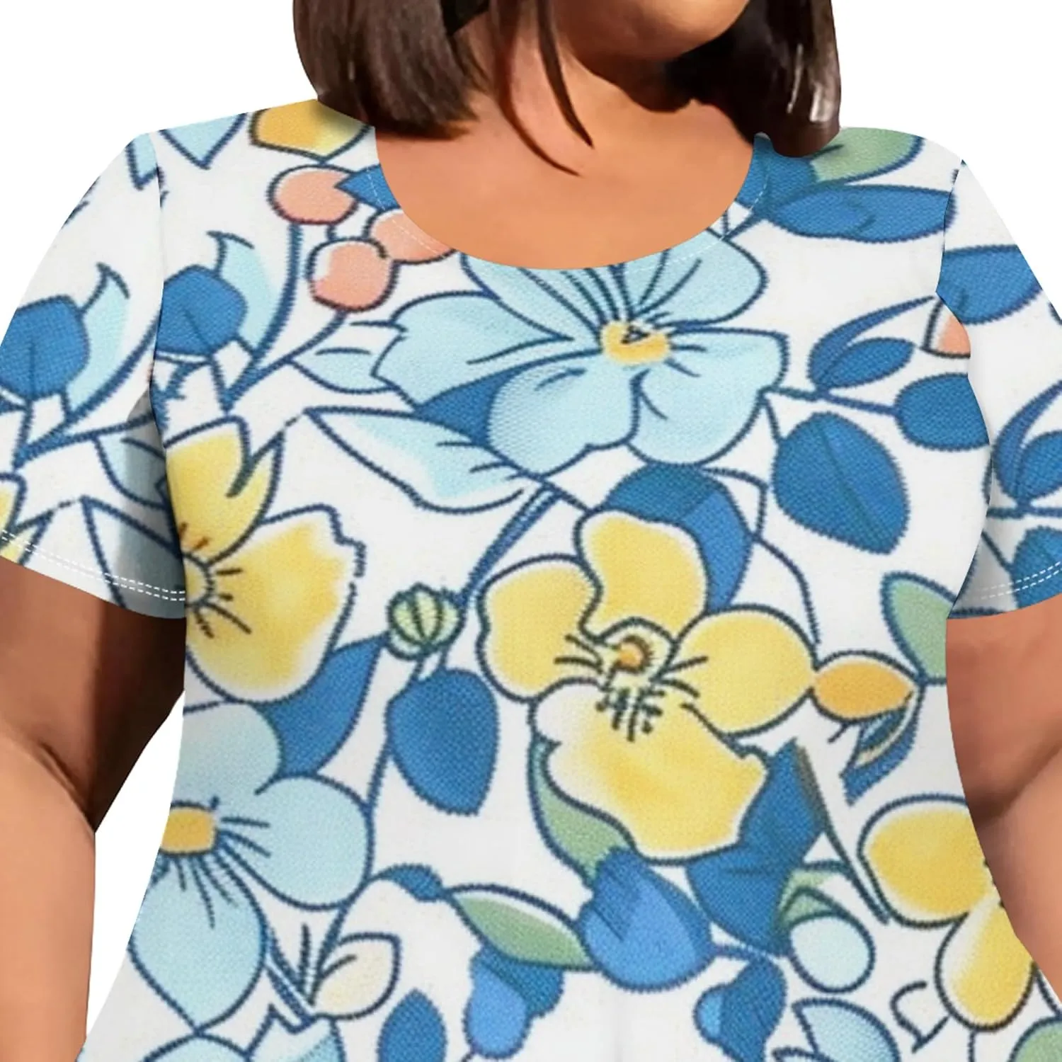 Plus Size Womens Summer Casual T Shirt Midi Dresses Crewneck Short Sleeve Swing Tunic Sundresses with Pockets Dress