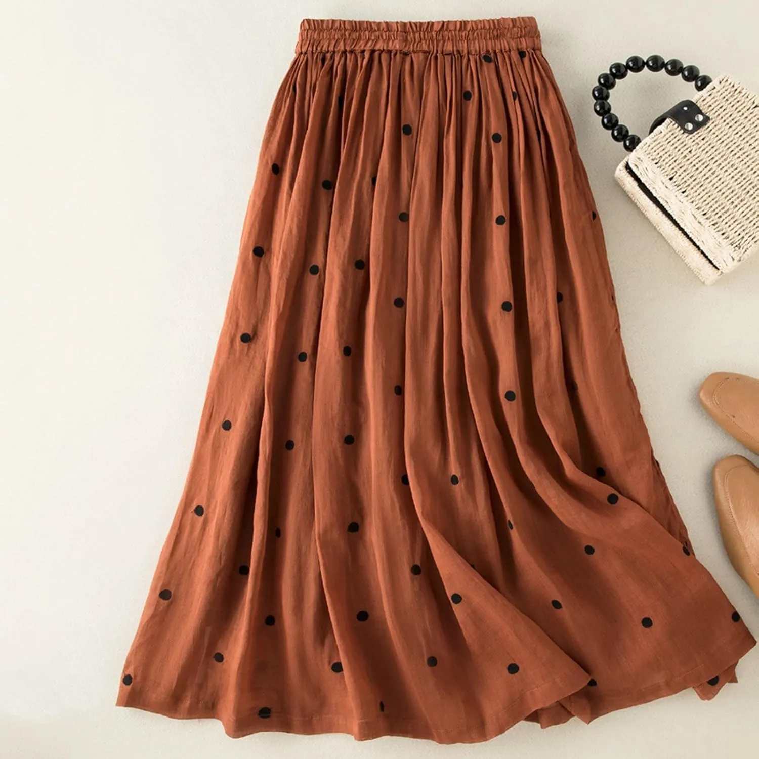 Polka Dot Tulle Skirts for Women 2025 Summer Drawstring High Waisted Elegant Flowy A-Line Swing Pleated Boho Midi Long Skirt