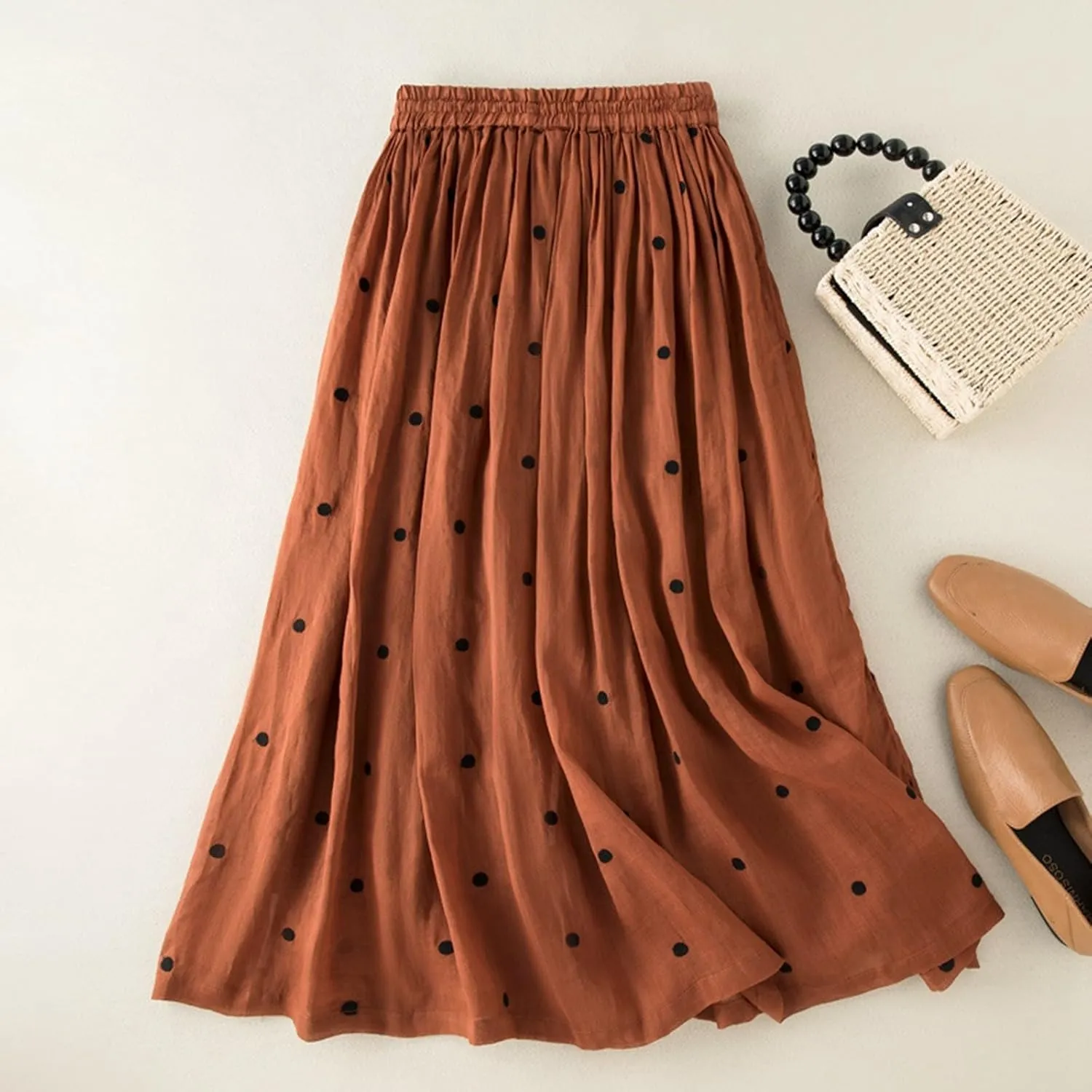 Polka Dot Tulle Skirts for Women 2025 Summer Drawstring High Waisted Elegant Flowy A-Line Swing Pleated Boho Midi Long Skirt