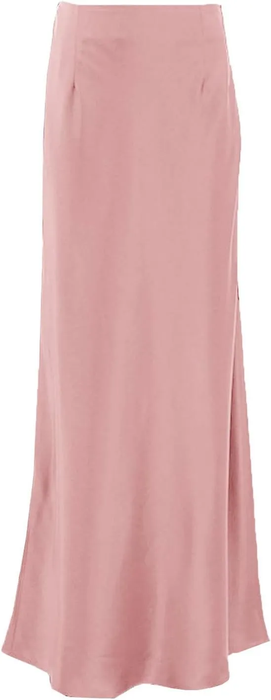 Satin Maxi Skirt for Women High Waist Silky Elegant Zipper Ankle Length Slim Solid Color Bodycon Fishtail Skirts