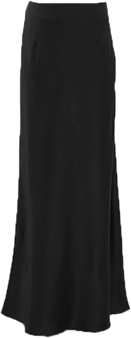 Satin Maxi Skirt for Women High Waist Silky Elegant Zipper Ankle Length Slim Solid Color Bodycon Fishtail Skirts